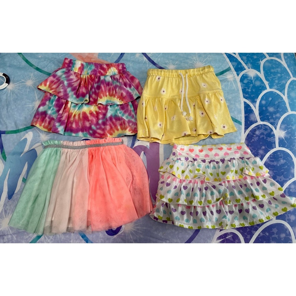 Kids Girls Skirt Bundle Tie Dye Heart Print Rainbow Tutu Tiered Ruffle sz 2-4